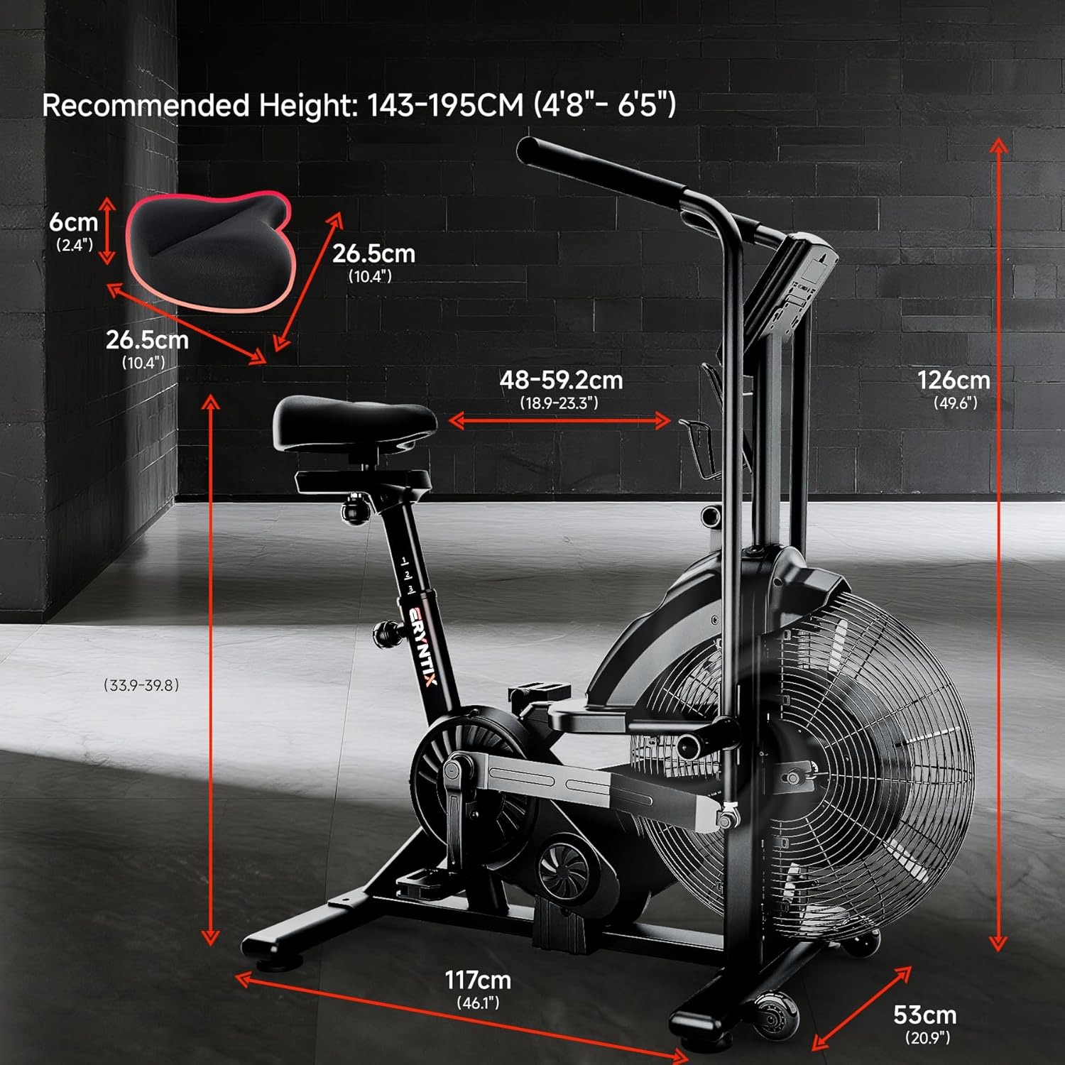 Air Bike, Exercise Bike with Magnetic & Air Resistance Fan Bike, Stationary Bike for Home Cardio Workout, Adjustable Indoor Cycling Bike with APP & Dual Action Handlebars, 350lb Capacity - Image 7