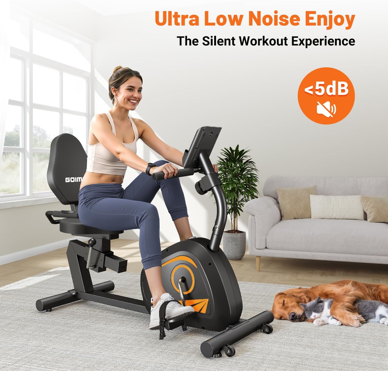 Recumbent Exercise Bike, Stationary Bikes for Home Magnetic Recumbent Bike with Adjust Seat for Adults Seniors, 300LB Capacity & 8-level Resistance, LCD Monitor and Heart Rate Handle - Image 3
