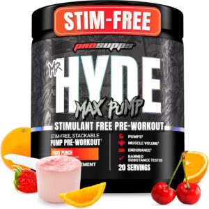 PROSUPPS Mr. Hyde Max Pump Pre Workout Powder – Stim-Free Preworkout Supports Blood Flow, Muscle Volume & Endurance – Caffeine-Free Nitric Oxide Gym & Fitness Supplements (Fruit Punch, 20 Servings)