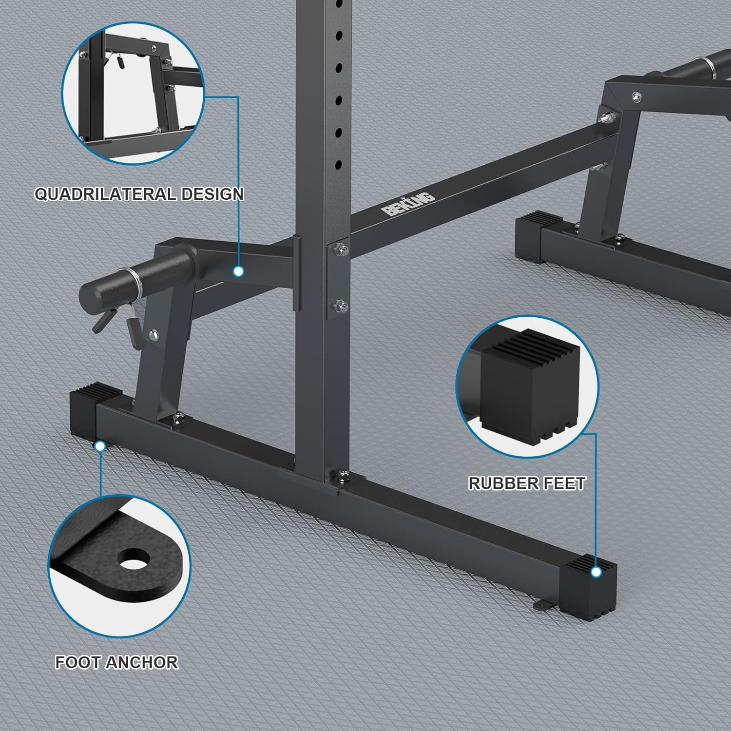BEKING Power Rack Squat Rack Cage with Pull Up Bar,Adjustable Power Cage Exercise Squat Stand with Barbell Rack Weight Plate Storage,Strength Training Workout Station for Home Gym Fitness - Image 5