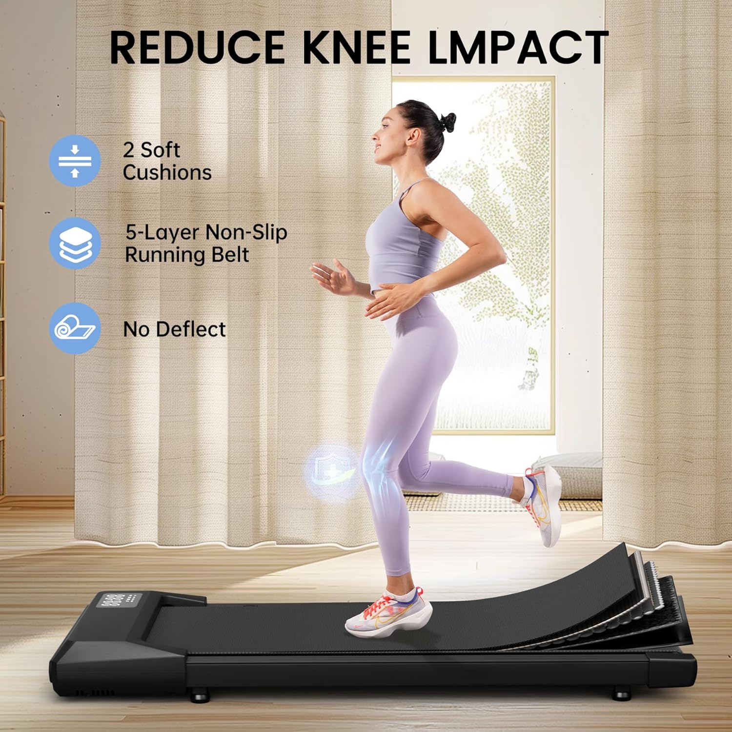 SupeRun Walking Pad, Under Desk Treadmill, 3 in 1 Portable Treadmill with Remote Control LED Display, 2.5 HP Quiet Walking Jogging Machine for Office Home Use, 300 Lbs Capacity - Image 2