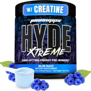 PROSUPPS Mr. Hyde Xtreme Pre Workout Powder with Creatine, Beta Alanine & Caffeine – Extreme Energy, Pumps, Focus & Performance – Fitness & Gym Supplements for Men & Women (Blue Razz, 30 Servings)