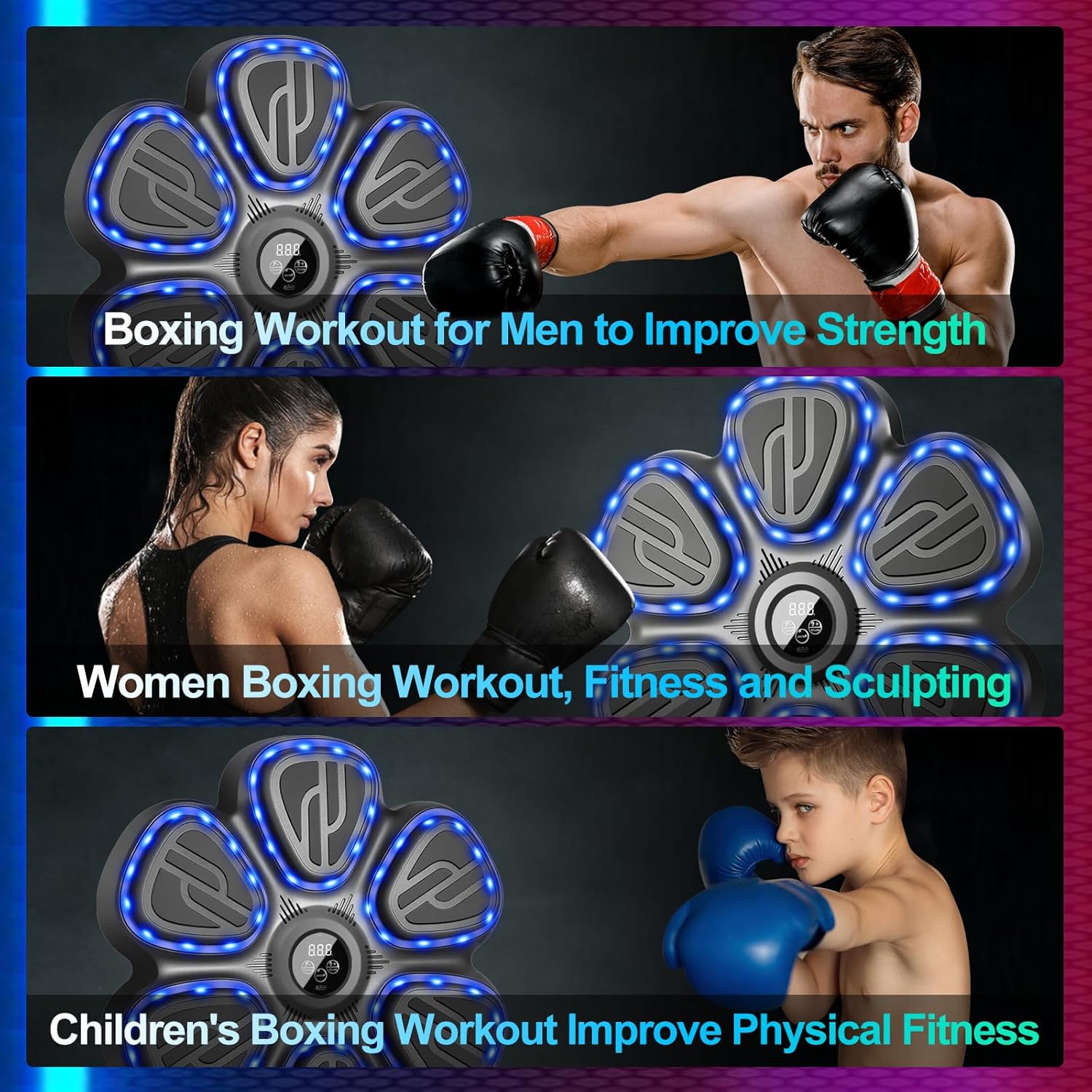 Music Boxing Machine Wall Mounted Training Punching Machine for Adults & Kids Smart Interactive Boxing Machine with LED Lights & Bluetooth - Image 7