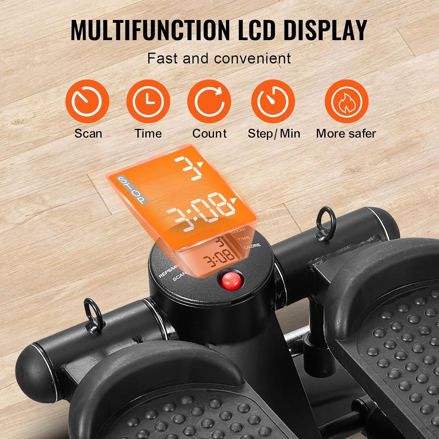 VEVOR Stair Stepper, Mini Stepper for Exercise at Home, Hydraulic Fitness Stepper with Resistance Bands, Full Body Workout Cardio Equipment, Stair Climber with LCD Monitor, 330LBS Load Capacity - Image 5