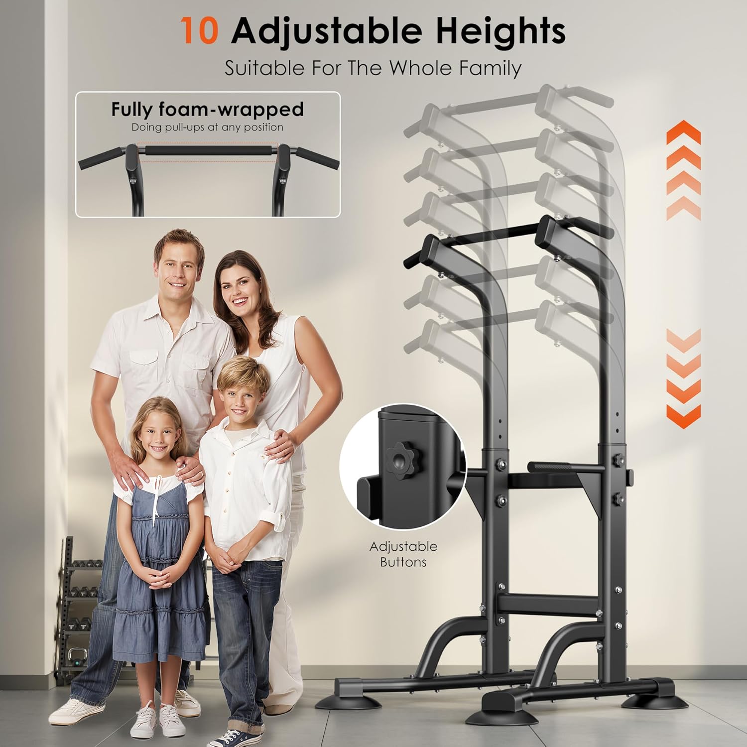 SogesPower Power Tower Dip Station Pull Up Bar for Home Gym Adjustable Height Strength Training Workout Equipment,Pull Up Bar Station - Image 6