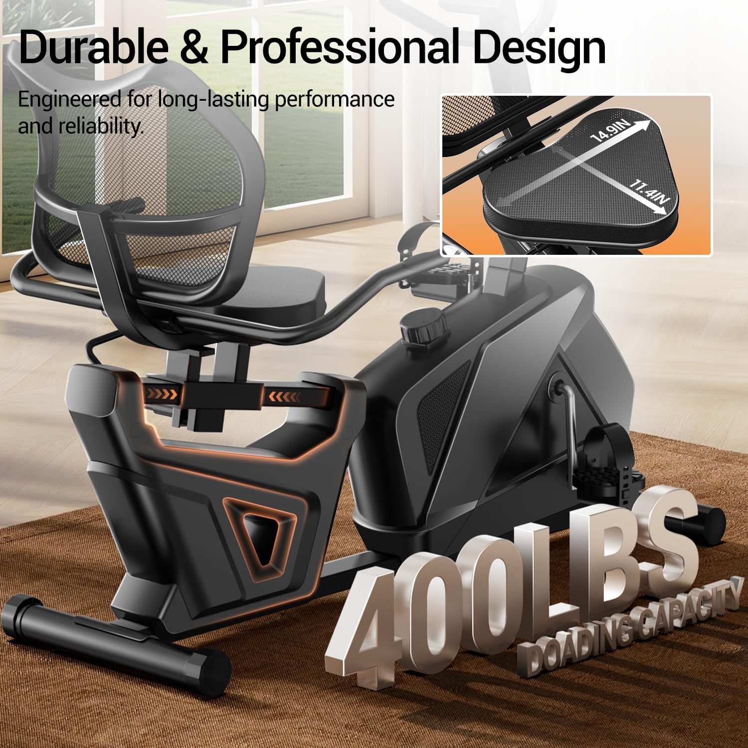 CURSOR FITNESS Recumbent Exercise Bike, Stationary Bikes for Home with Adjustable Seat, 400 LBS Capacity, 16-Level Magnetic Resistance Recumbent Exercise Bike for Home Gym Cardio Workout Training - Image 5