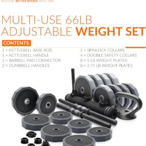 CAP Barbell 66 lb Multi-Use Adjustable Weight Set – Versatile Dumbbell, Barbell & Kettlebell for Full-Body Workouts | Gray