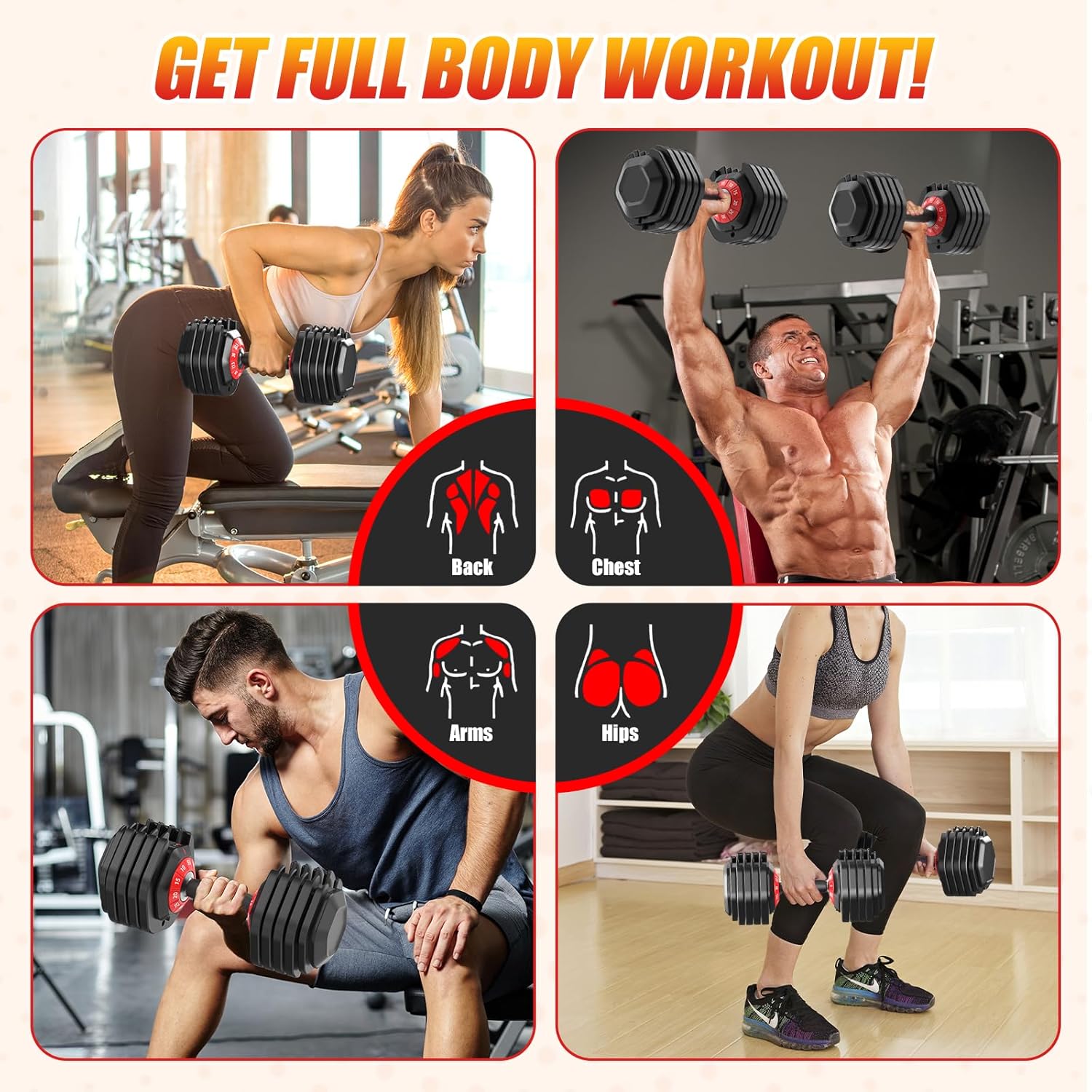 25/52.5/55LBS Adjustable Dumbbells Set with Anti-Slip Handle, Fast Adjust Weight Dumbbells Set with Dual Safety Locking System, Versatile Weights Set for Women & Men Full Body Workout Fitness, Compact Size Space Saving for home gym - Image 7