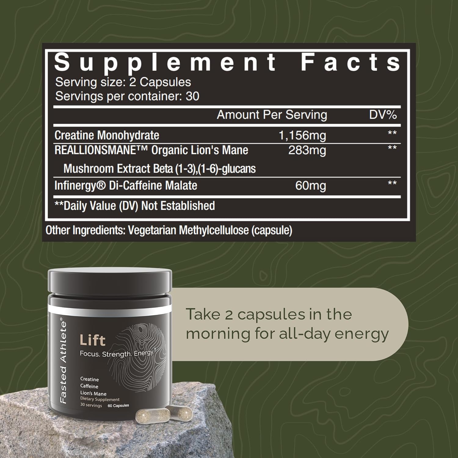 Lift | Nootropic | Lions Mane, Creatine, Caffeine | Mushroom Supplement | Supports Focus, Memory, Energy, Brain Fog | 60 Capsules - Image 7