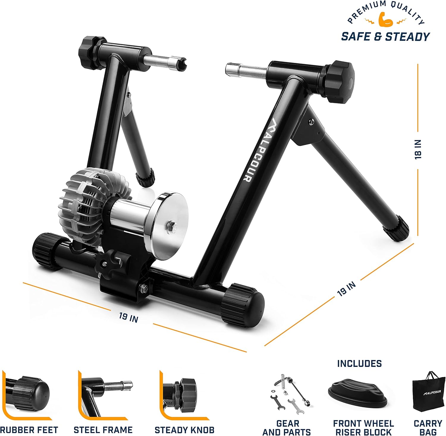 Alpcour Fluid Bike Trainer Stand for Indoor Riding – Portable Foldable Stainless Steel Trainer, Noise Reduction, Progressive Resistance, Dual-Lock System – Road & Mountain Bikes' Stationary Exercise - Image 4