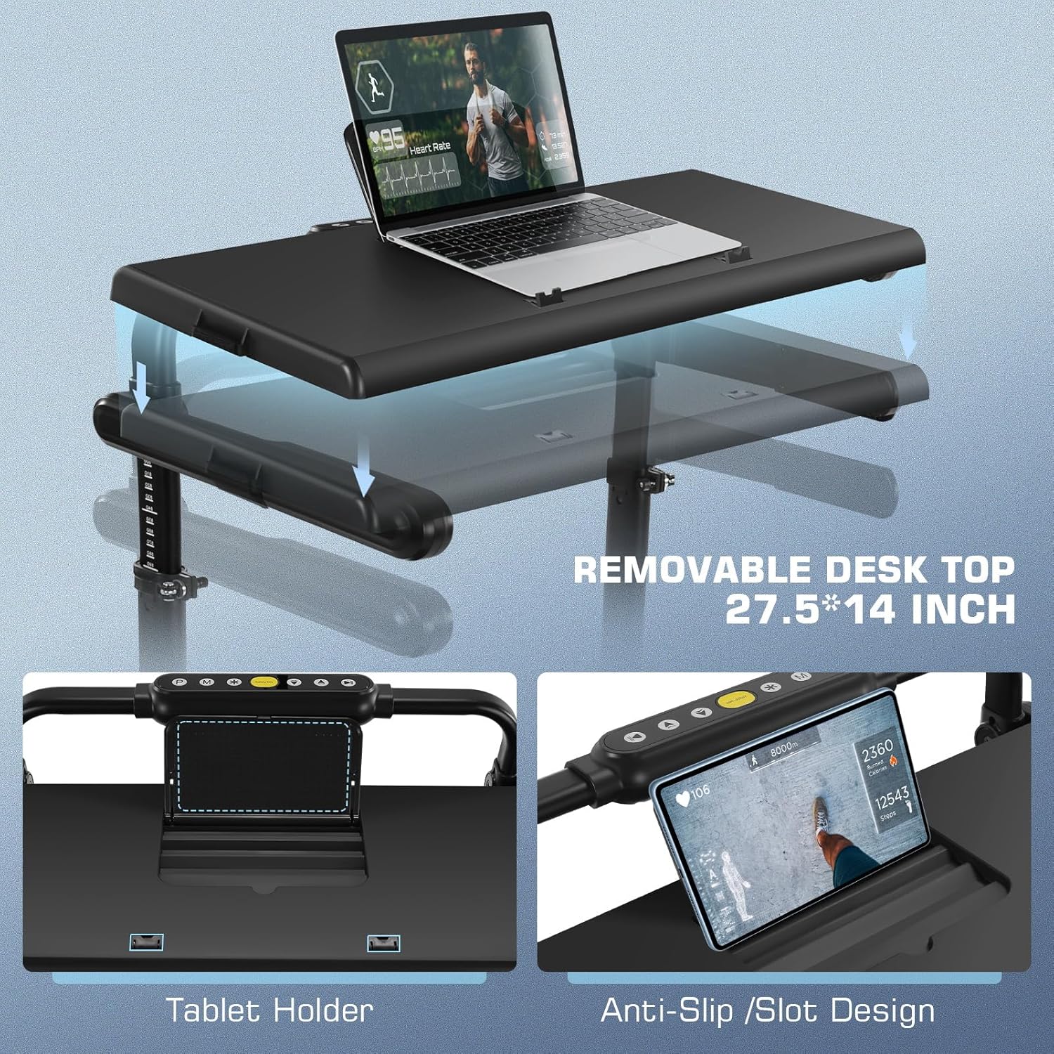 ANCHEER Walking Pad Treadmill with 12% Incline&Adjustable Height, 4 in 1 Under Desk Treadmills with Desk Workstation, Foldable Treadmill for Home 300lb,3 Type Control - Image 8