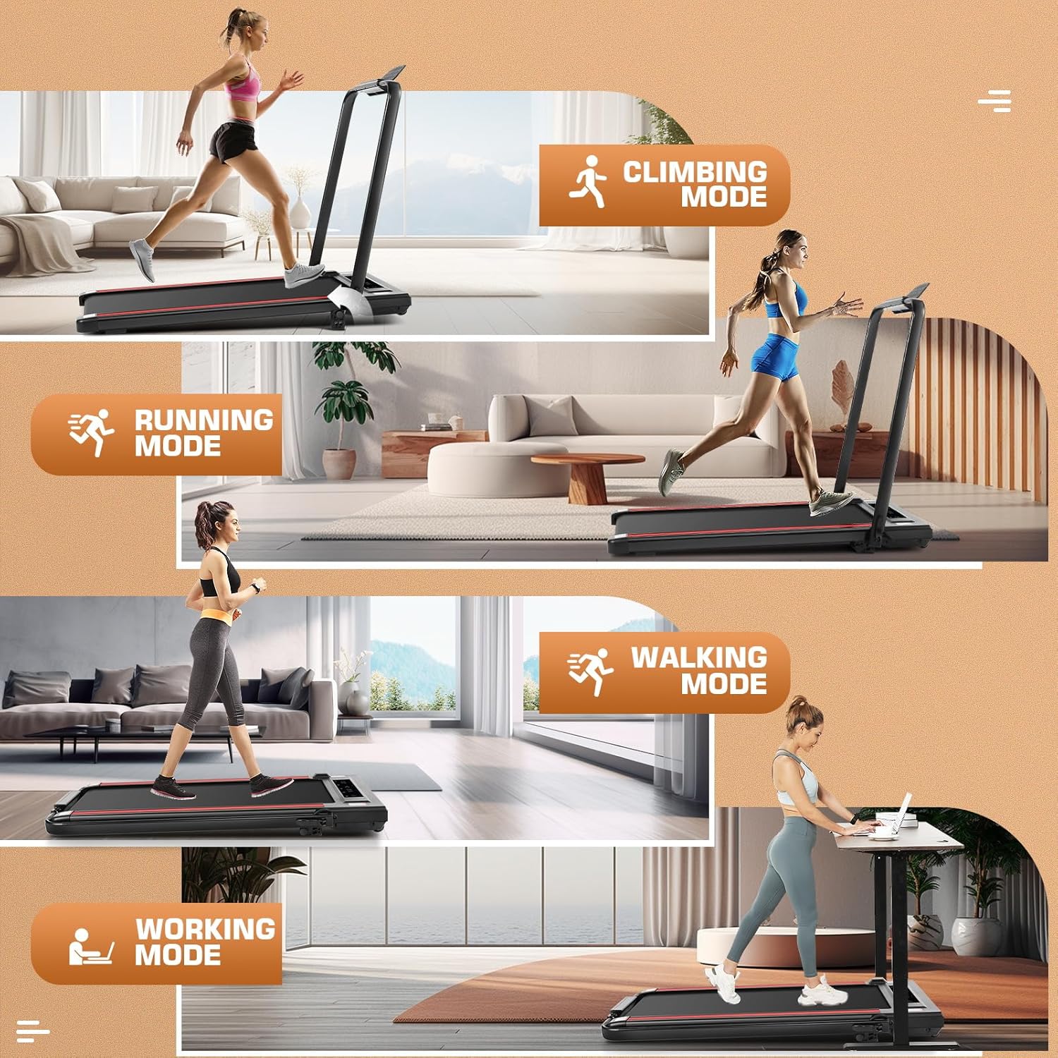 Under Desk Treadmill With Incline, 300lbs Walking Pad With Handle Bar & Remote Control, 2.5HP Folding for Home/Office, Installation-Free Jogging Running Electric Machine - Image 3