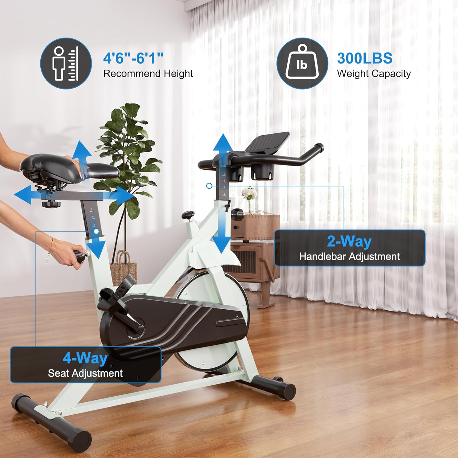 Exercise Bike, 32-Level Magnetic Resistance Stationary Bikes for Home, Low Noise 300LBS Weight Capacity Workout Cycling Bike for Home Gym with Pad Mount, LCD Monitor, Cup Holder - Image 4