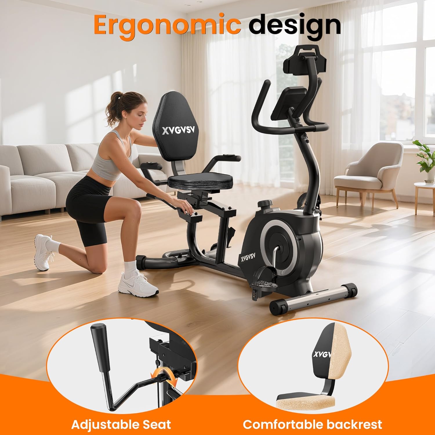Recumbent Exercise Bike for Home Use, Quiet Recumbent Stationary Bikes for Adults & Seniors, 16-Level Resistance, Adjustable Seat, Supports 400LB, Pulse Sensors & LCD Display - Image 2
