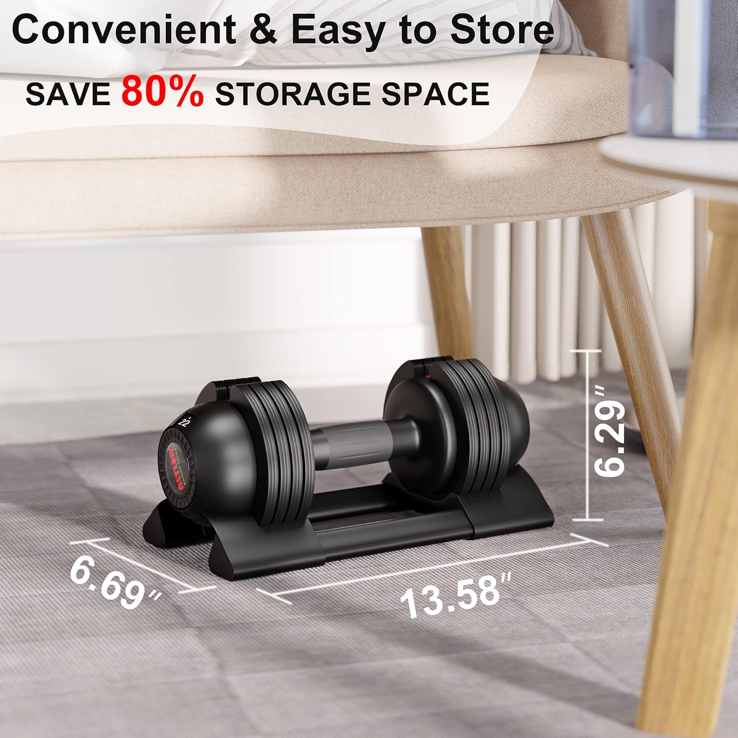 Adjustable Dumbbell,22LBS 44LBS 52LBS Dumbbell Set with Tray for Fitness, Fast Adjust Weight by Turning Anti-Slip Handle, Safety with 8 Lock Slots, Suitable for Men and Women - Image 7