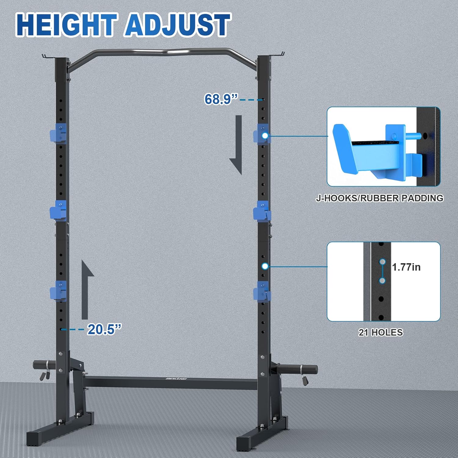BEKING Power Rack Squat Rack Cage with Pull Up Bar,Adjustable Power Cage Exercise Squat Stand with Barbell Rack Weight Plate Storage,Strength Training Workout Station for Home Gym Fitness - Image 3