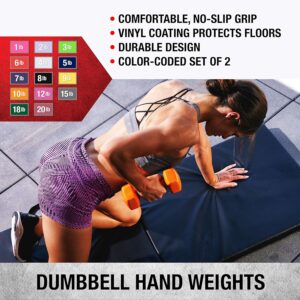 SPRI Dumbbells Hand Weights Set of 2 – Vinyl Coated Exercise & Fitness Dumbbell for Home Gym Equipment Workouts Strength Training Free Weights for Women, Men (1-10 Pound, 12, 15, 18, 20 lb)