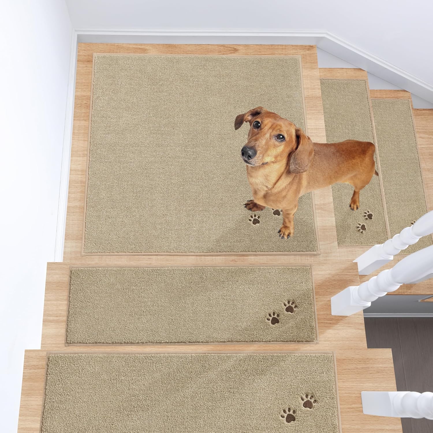 BEQHAUSE Stair Landing Rug Non-Slip 30"x30", Square Stair Landing Mats for Stairs Washable, Carpet Stair Treads Matching Mats for Wooden Steps Indoor Landing Rugs Surface Polyester TPE Backing, Beige - Image 7