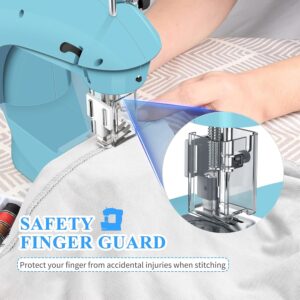 KPCB Tech Sewing Machine for Beginners [Full Set] with Finger Guard and Fabric Bundles – Mini Sewing Machine with Sewing Kits, Foot Pedal, US Adapter and Extension Table (With Sewing Kit Blue & Black)