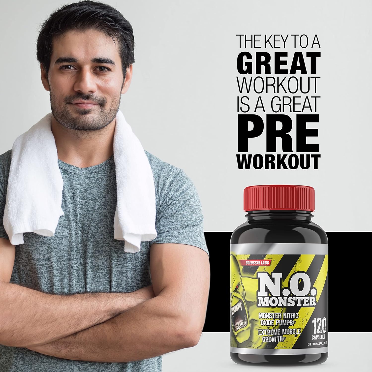 N.O. Monster Nitric Oxide Booster with L-Arginine – Extreme Pumps for Strength, Muscle Growth, Pre-Workout Support – Boost Energy, Stamina & Endurance – 120 Capsules, Made in The USA - Image 4