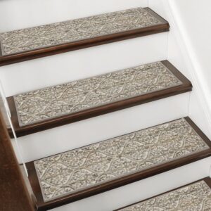 BEQHAUSE Stair Treads for Wooden Steps Non-Slip Machine Washable Carpet Stair Treads 8″X30″ Soft Indoor Stair Runner for Kids Elders and Pets, 100% Polyester, TPE Backing, 15pcs, Beige/Malt Yellow