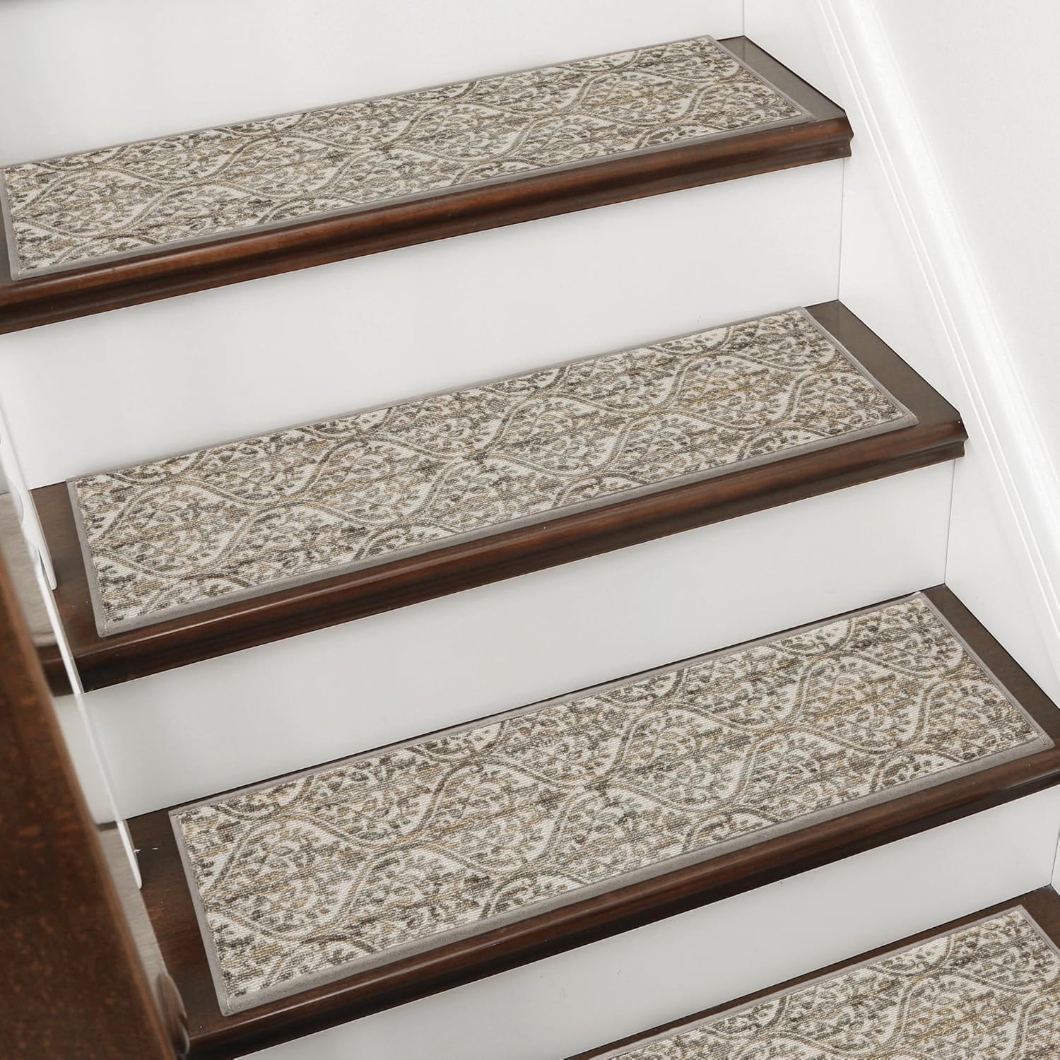 BEQHAUSE Stair Treads for Wooden Steps Non-Slip Machine Washable Carpet Stair Treads 8"X30" Soft Indoor Stair Runner for Kids Elders and Pets, 100% Polyester, TPE Backing, 15pcs, Beige/Malt Yellow