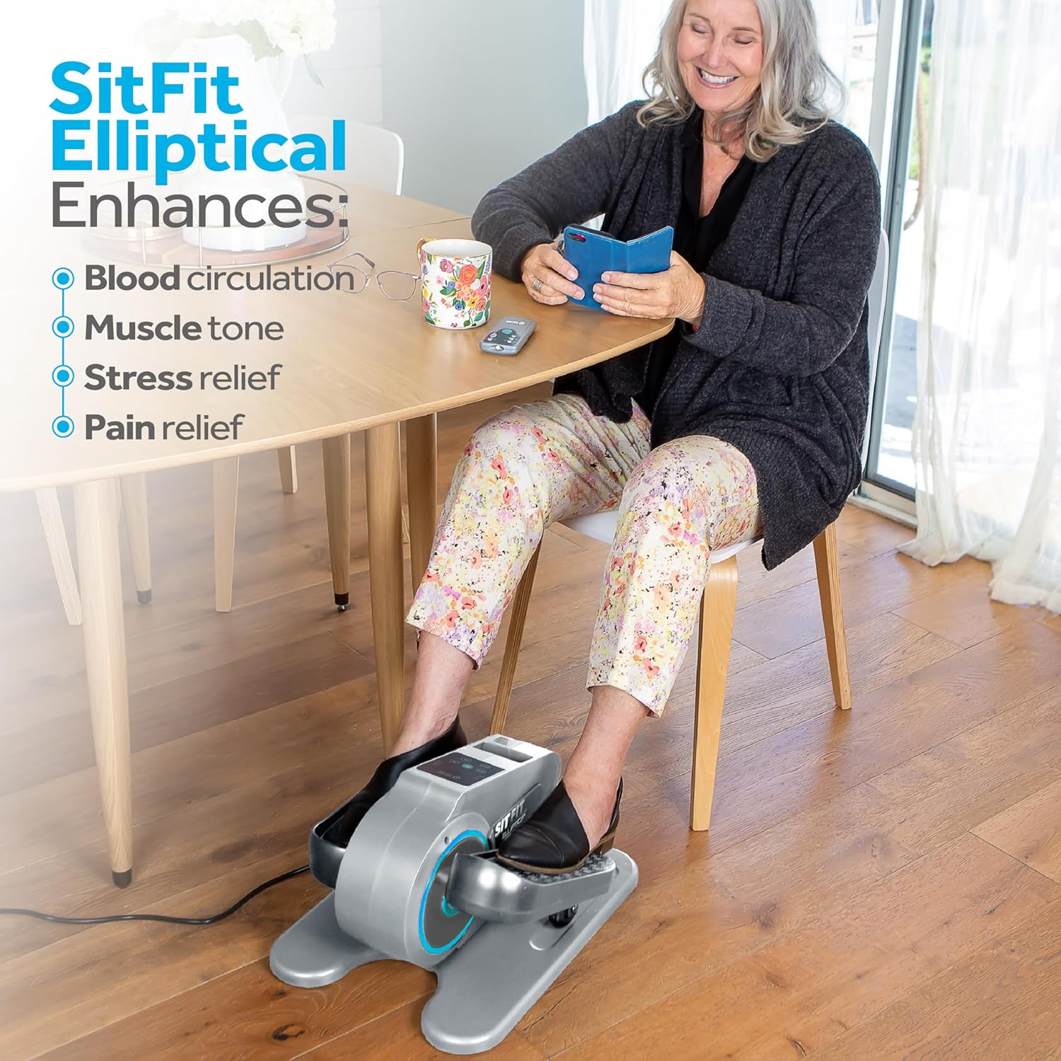 SITFIT, Sit Down and Cycle! Powered Foot Pedal Exerciser for Seniors, Under Desk Elliptical Exercise Bike, Leg Exerciser While Sitting. Peddler Exerciser Mini Bike, Portable Rehabilitation Equipment. - Image 3