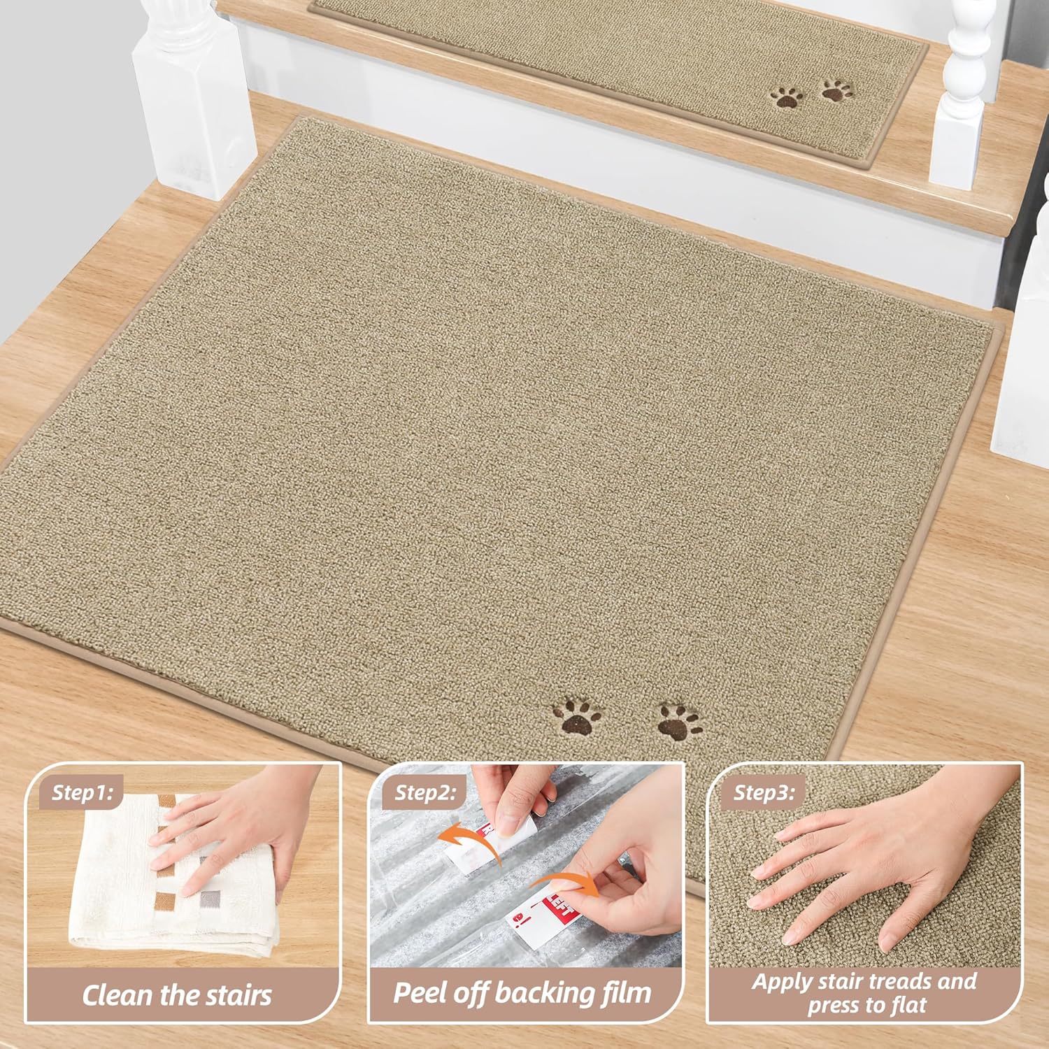 BEQHAUSE Stair Landing Rug Non-Slip 30"x30", Square Stair Landing Mats for Stairs Washable, Carpet Stair Treads Matching Mats for Wooden Steps Indoor Landing Rugs Surface Polyester TPE Backing, Beige - Image 6