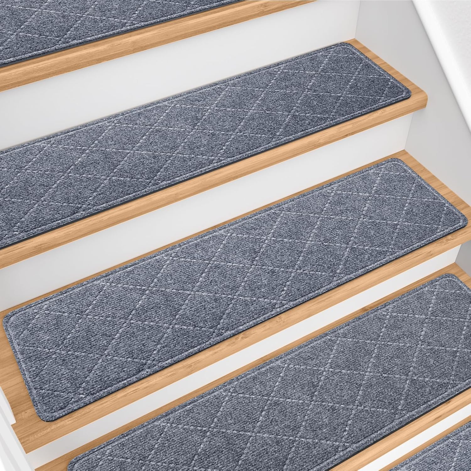 Stair Treads for Wooden Steps 15 PCS - 8’’ x 30’’, Non Slip Stair Runner, Machine Washable Stair Rugs Strips for Kids Pets and Elderly, Indoor Carpet for Stairs (Grey)