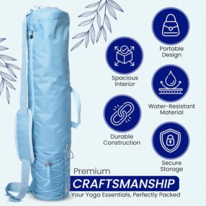 Large Yoga Mat Bag for Men & Women | Premium, Waterproof, Bottle Pocket, Ventilation & Padded Adjustable Strap | Stylish and Sky Blue Yoga Mat Carrying Bag | Great for Gym & Travel Use