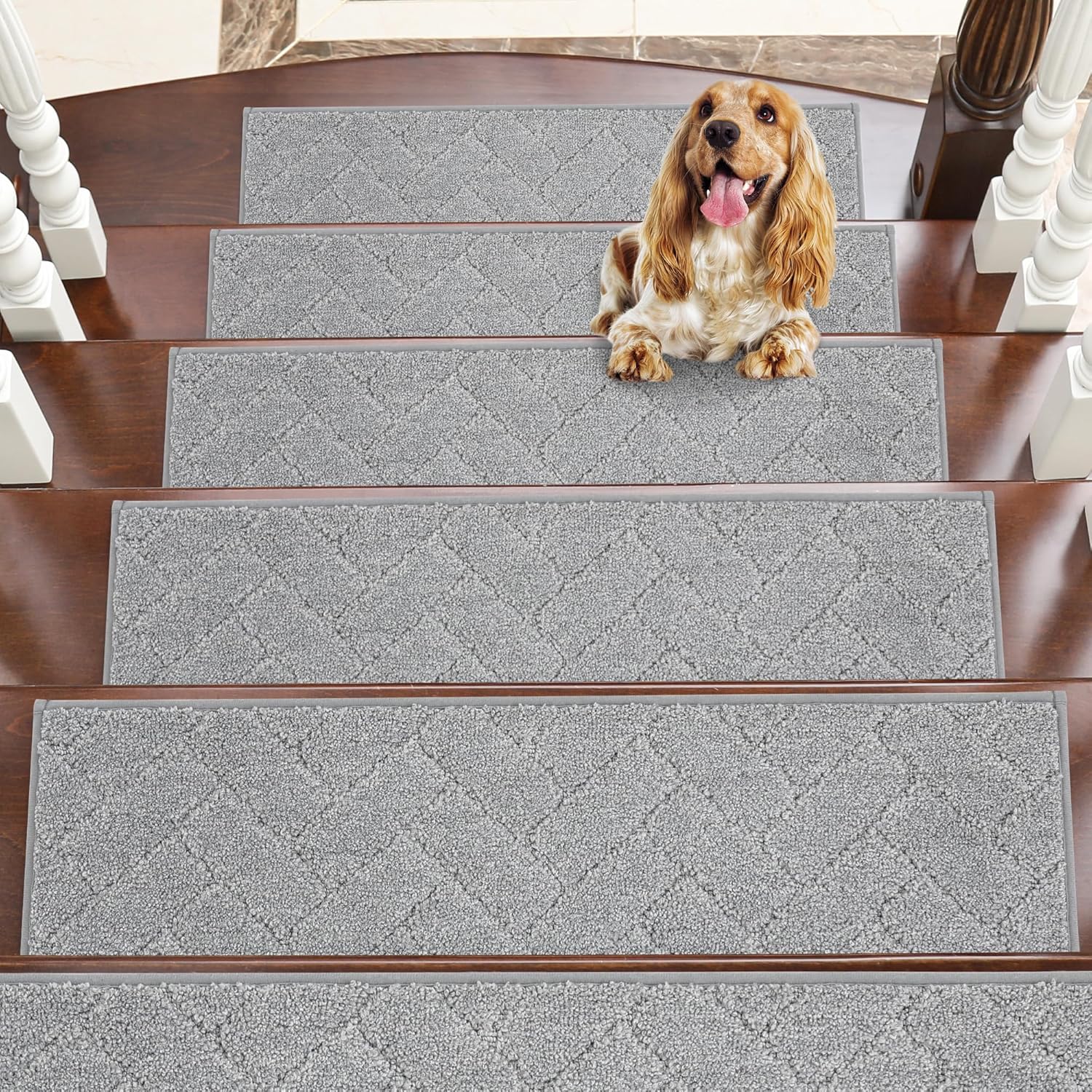 BEQHAUSE Stair Treads Non Slip Stair Runners Step Carpet Mat for Wooden Steps Indoor Machine Washable 28inX9in Edging Polyester Soft Stair Rugs for Kids Elders Pets with TPE Backing(Grey,7pcs) - Image 8