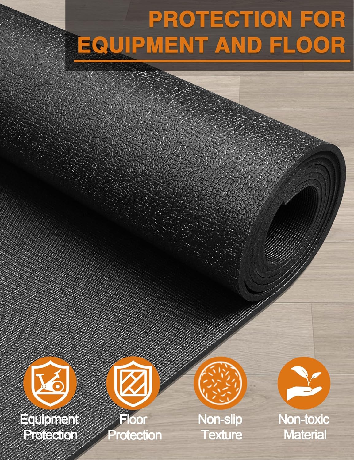 Treadmill Mat, 5'x2.5'/5.6'x2'/6.5'x3'/8'x3',6mm Thickness Exercise Equipment Mat for Carpet Hardwood Floors, Compatible with Walking Pad,Spin Bike,Elliptical Trainer,Rowing Machine - Image 6