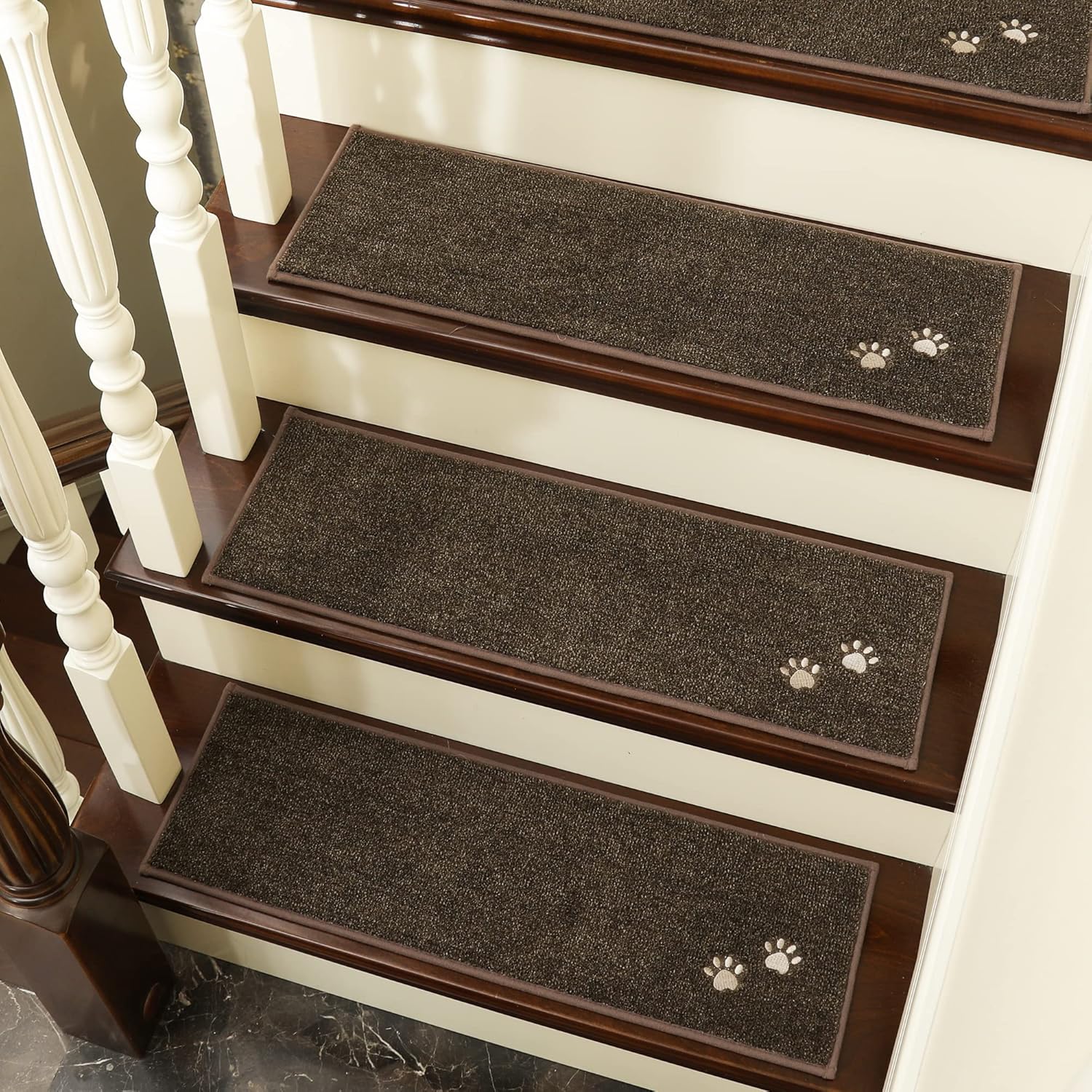 BEQHAUSE Stair Treads for Wooden Steps 28inX9in, Non Slip Carpet Stair Treads Indoor Stair Runners Machine Washable, Soft Stair Rugs Mat Surface Polyester TPE Backing, 15pcs, Brown - Image 9