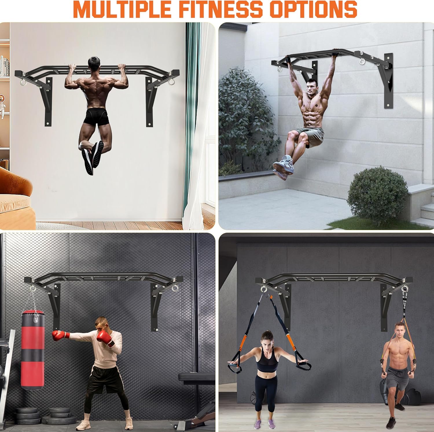 Upgraded-HWOOUSA Pull Up Bar Wall Mounted,Heavy Duty Multi Grip Bar with 14 Grip Positions,Space Saving Home Gym Equipment -Ideal for Garage,Outdoor Strength Training, Chin Up Bar,Supports to 600 Lbs - Image 9