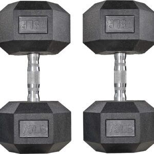 LIFERUN Dumbbells Rubber Coated Cast Iron Hex Black Dumbbell 30-85lb Free Weights Dumbbell Set of 2