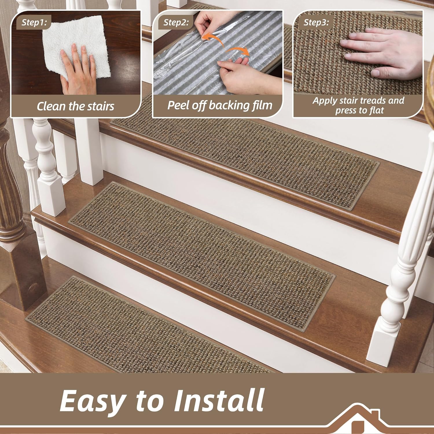 BEQHAUSE Stair Treads for Wooden Steps 28inX9in, Carpet Stair Treads Non Slip Indoor, Machine Washable Stair Runners for Kids Elders and Pets, Carpet for Stair Rugs Mat, TPE Backing, 15pcs, Taupe - Image 7