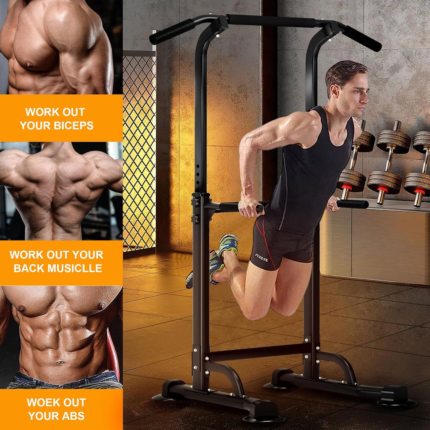 DlandHome Power Tower Pull Up Dip Station Multi-Function Fitness Equipment for Strength Training Adjustable Height Dip Stand for Home Gym - Image 6