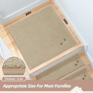 BEQHAUSE Stair Landing Rug Non-Slip 30″x30″, Square Stair Landing Mats for Stairs Washable, Carpet Stair Treads Matching Mats for Wooden Steps Indoor Landing Rugs Surface Polyester TPE Backing, Beige