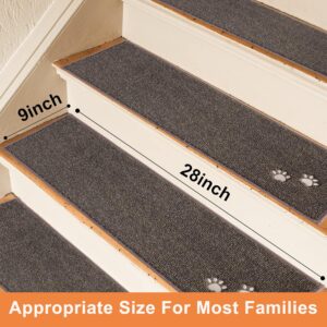BEQHAUSE Stair Treads for Wooden Steps 28inX9in, Non Slip Carpet Stair Treads Indoor Stair Runners Machine Washable, Soft Stair Rugs Mat Surface Polyester TPE Backing, 15pcs, Brown
