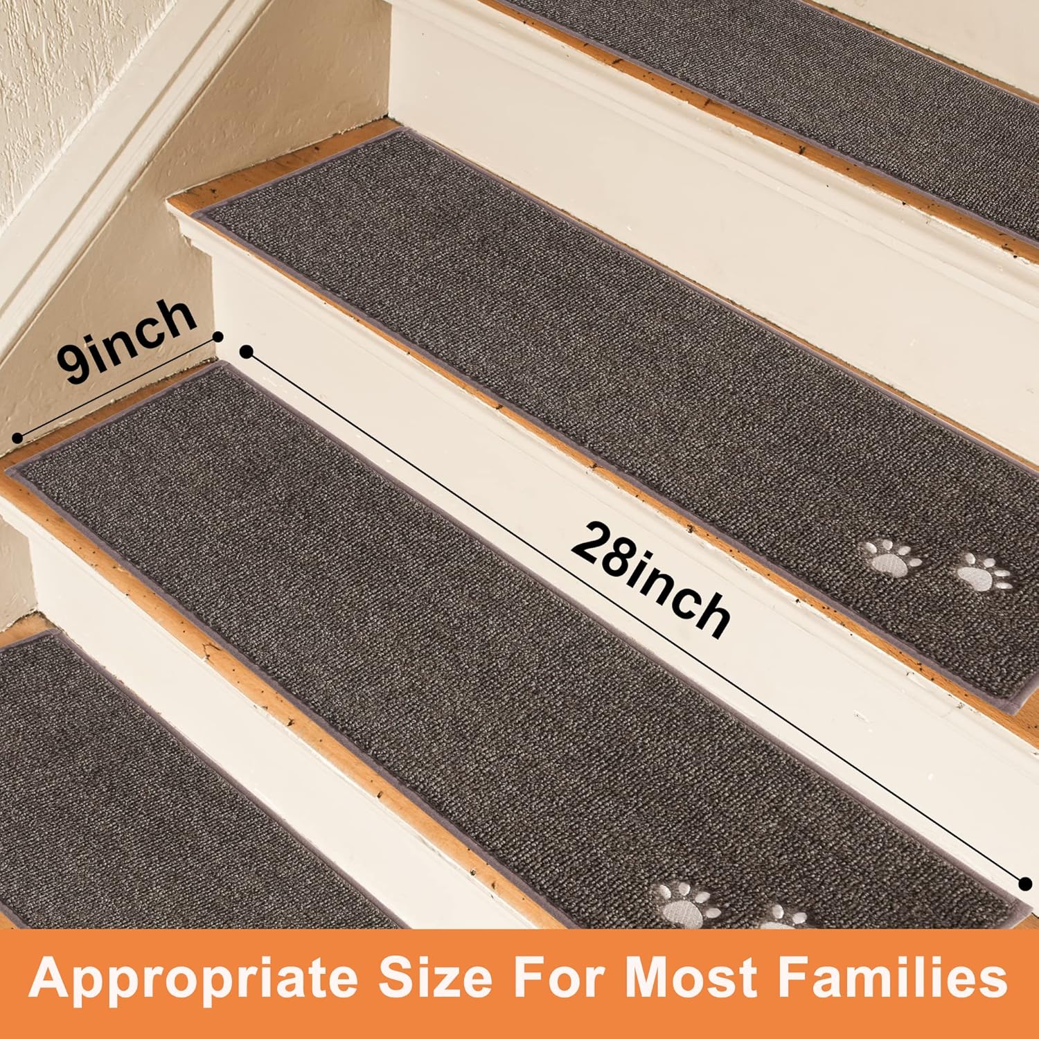 BEQHAUSE Stair Treads for Wooden Steps 28inX9in, Non Slip Carpet Stair Treads Indoor Stair Runners Machine Washable, Soft Stair Rugs Mat Surface Polyester TPE Backing, 15pcs, Brown - Image 2