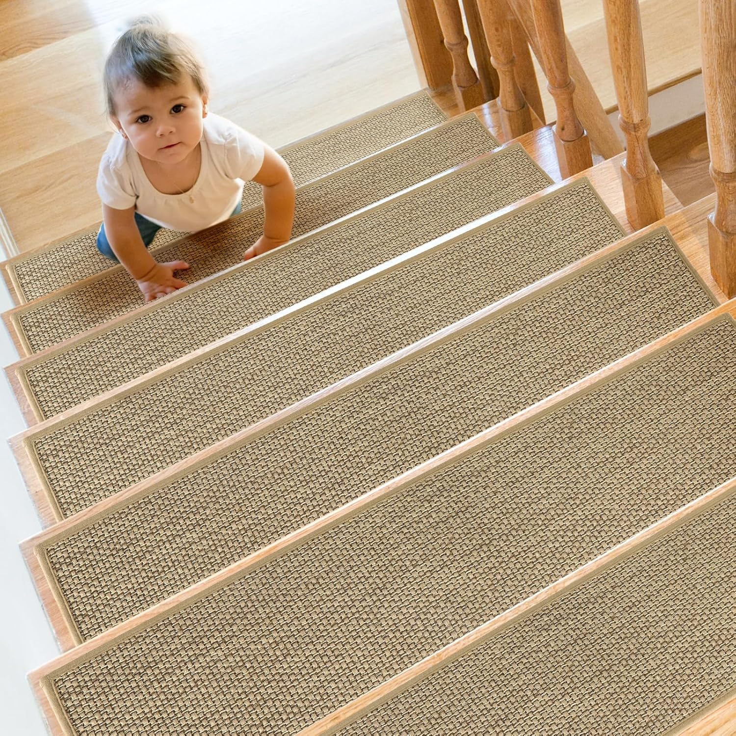 Stair Treads Non Slip for Wooden Steps Indoor 10" x 36" 15 Pack Extra Wide Stair Tread Carpet Stairs Runner, Step Pads with Reusable Adhesive for Dogs Kids Elders, Machine Washable, Beige - Image 7