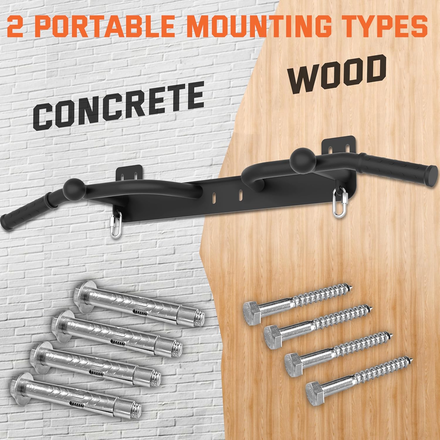 Wall Mounted Pull Up Bar - Heavy Duty Chin Up Bar, Pull-Up Bar for Garage, Joist, Wall Mount - Multifunctional Fitness Bar, Supports up to 600 Lbs - Image 6