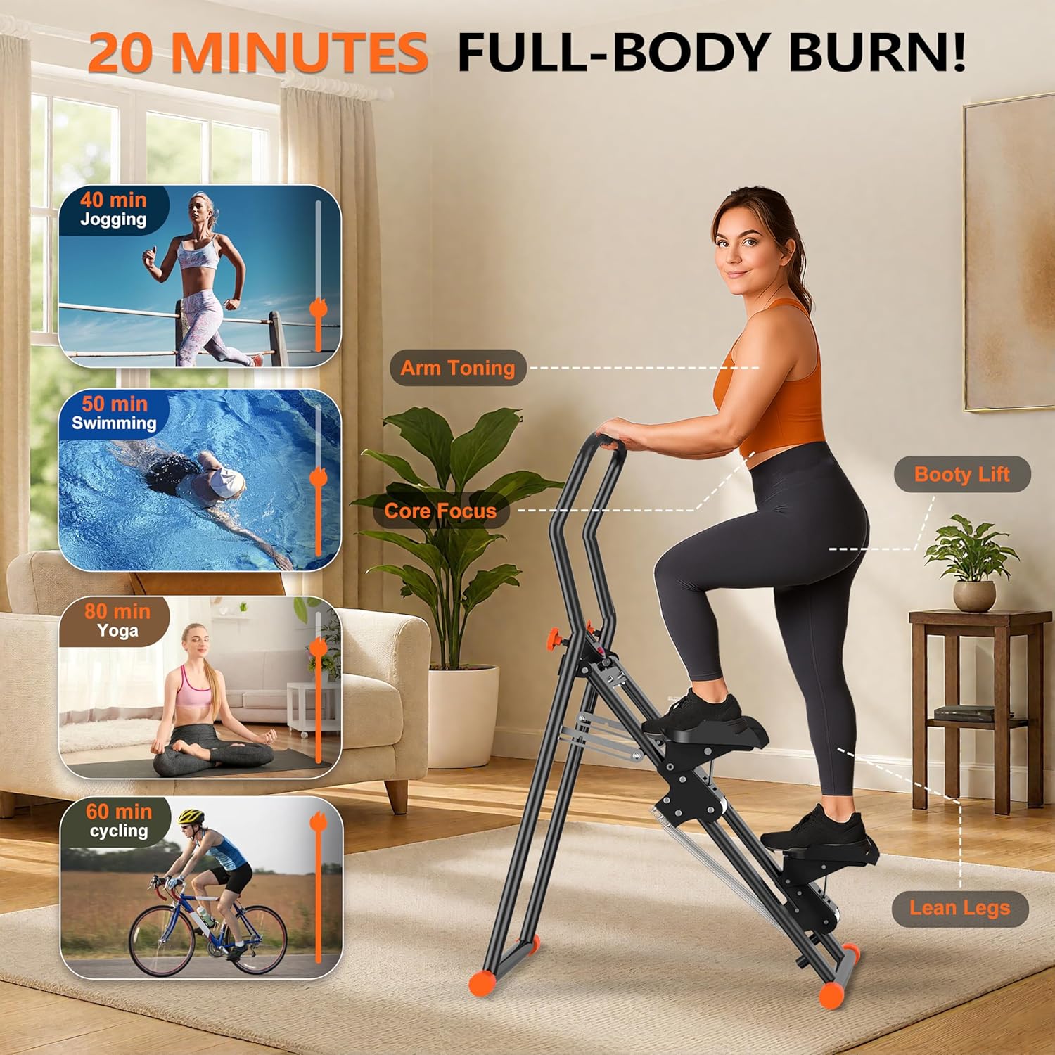 EPHESPORT 2.0 Stair Stepper for Home Gym, 3-Level Adjustable Resistance Vertical Climber Machine, Full-Body Cardio Workout Equipment with Adjustable Handlebar & Pedals, 90% Pre-Assembled Stair Climber - Image 3