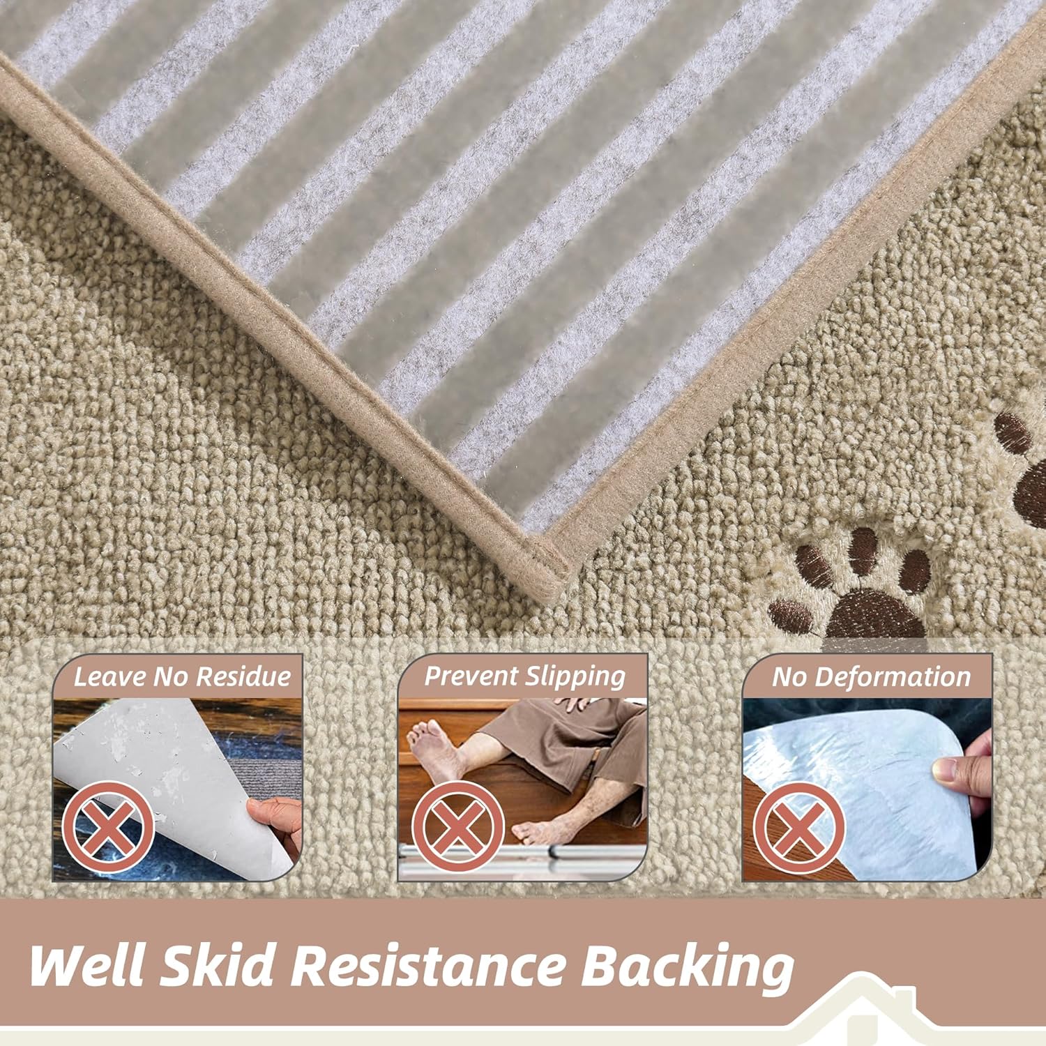 BEQHAUSE Stair Landing Rug Non-Slip 30"x30", Square Stair Landing Mats for Stairs Washable, Carpet Stair Treads Matching Mats for Wooden Steps Indoor Landing Rugs Surface Polyester TPE Backing, Beige - Image 4