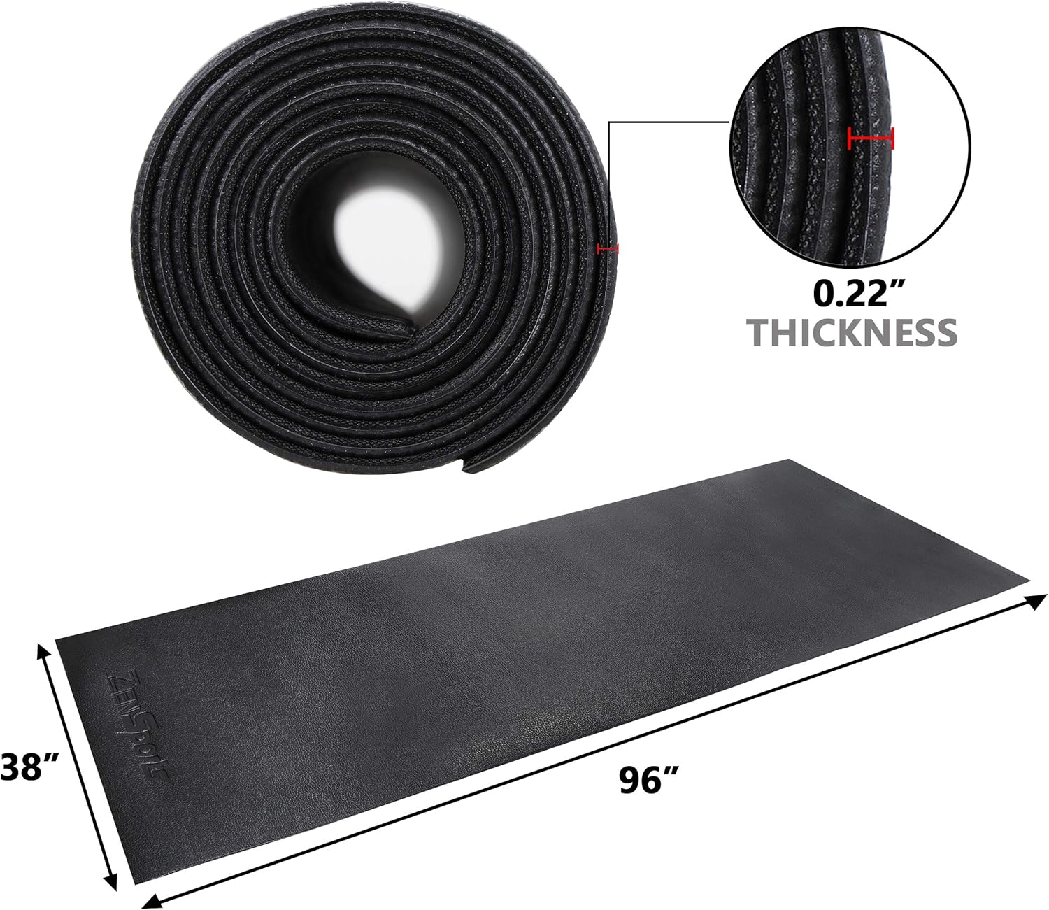 ZENY Exercise Equipment Mat 96''x38'', Exercise Bike, Elliptical, Treadmill Mat, Bike Trainer Pad for Gym Equipment Floor Protector, 6mm Thick - Image 3