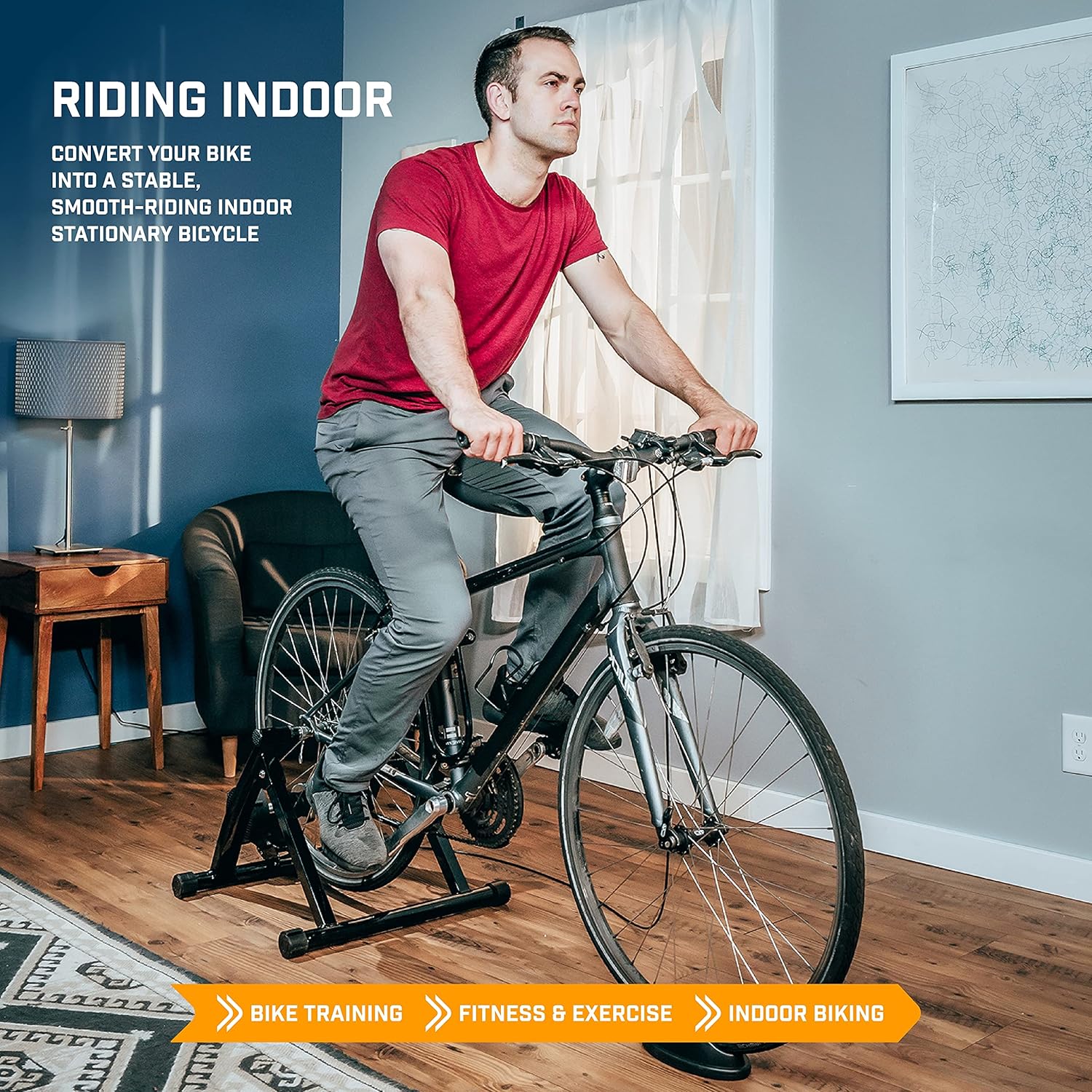 Alpcour Bike Trainer Stand for Indoor Riding – Portable Foldable Magnetic Stainless Steel Indoor Trainer, Noise Reduction, 6 Resistance Settings & Bag – Stationary Exercise for Road & Mountain Bikes - Image 2