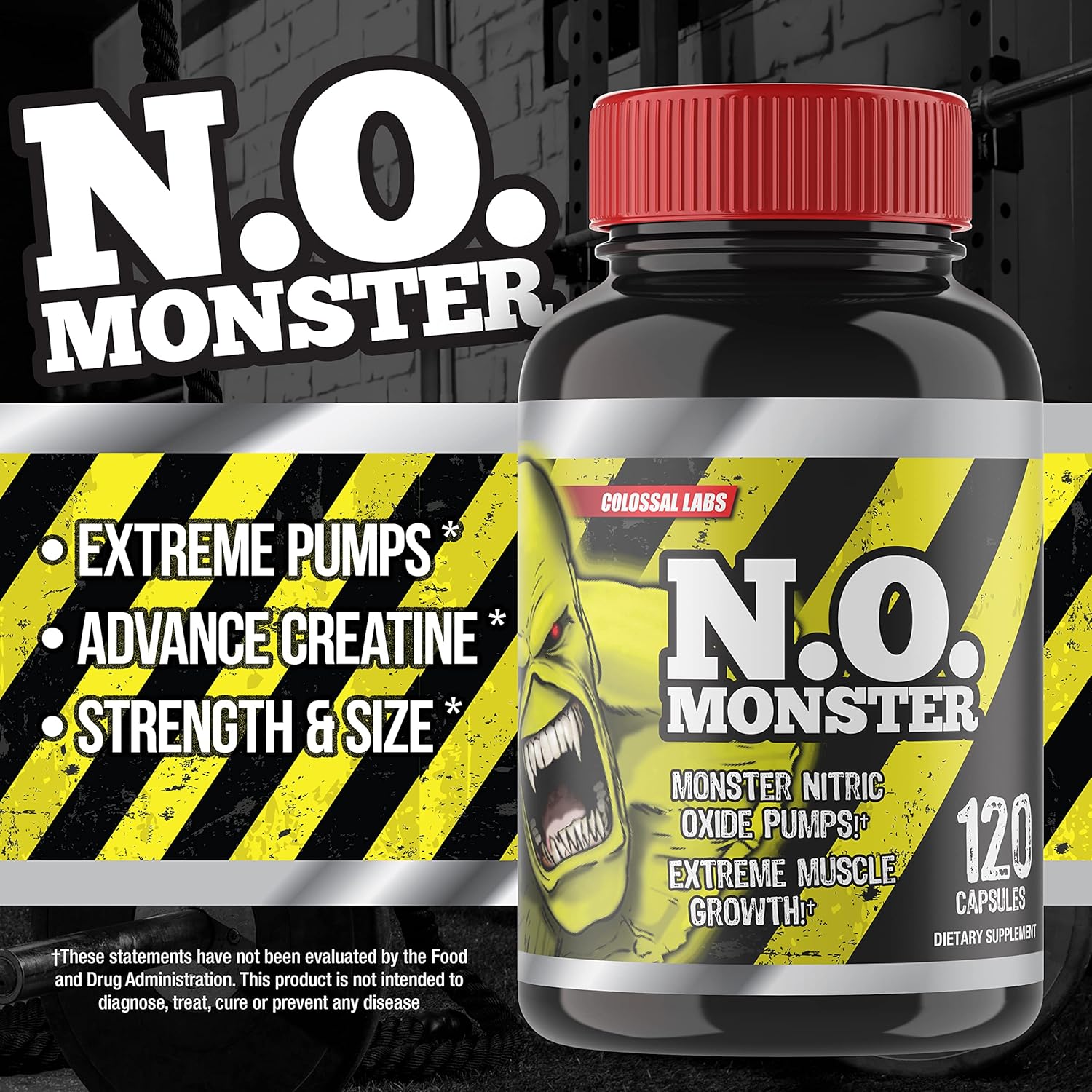 N.O. Monster Nitric Oxide Booster with L-Arginine – Extreme Pumps for Strength, Muscle Growth, Pre-Workout Support – Boost Energy, Stamina & Endurance – 120 Capsules, Made in The USA - Image 3