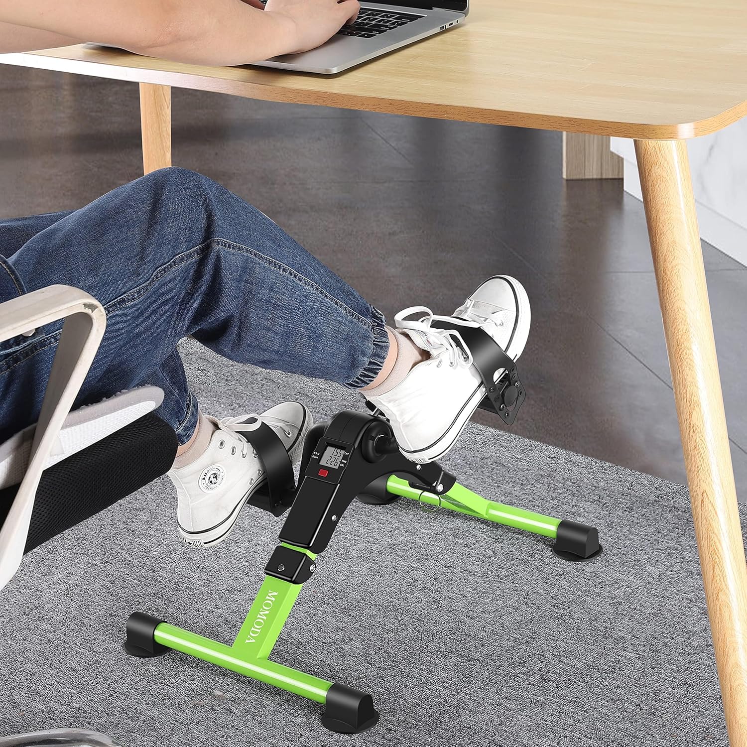 Pedal Exerciser Desk Exercise Bike Leg and Arm Bike with LCD Monitor Foldable (black/green) - Image 9