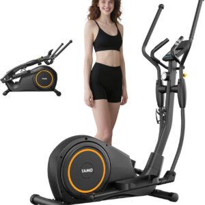 YAMO Folding Elliptical Exercise Machine, Elliptical Machine for Home with Hyper-Quiet Magnetic Driving System, Elliptical Trainer with 16.2in-20in Stride 8 Resistance Levels 450LBS Loading Capacity
