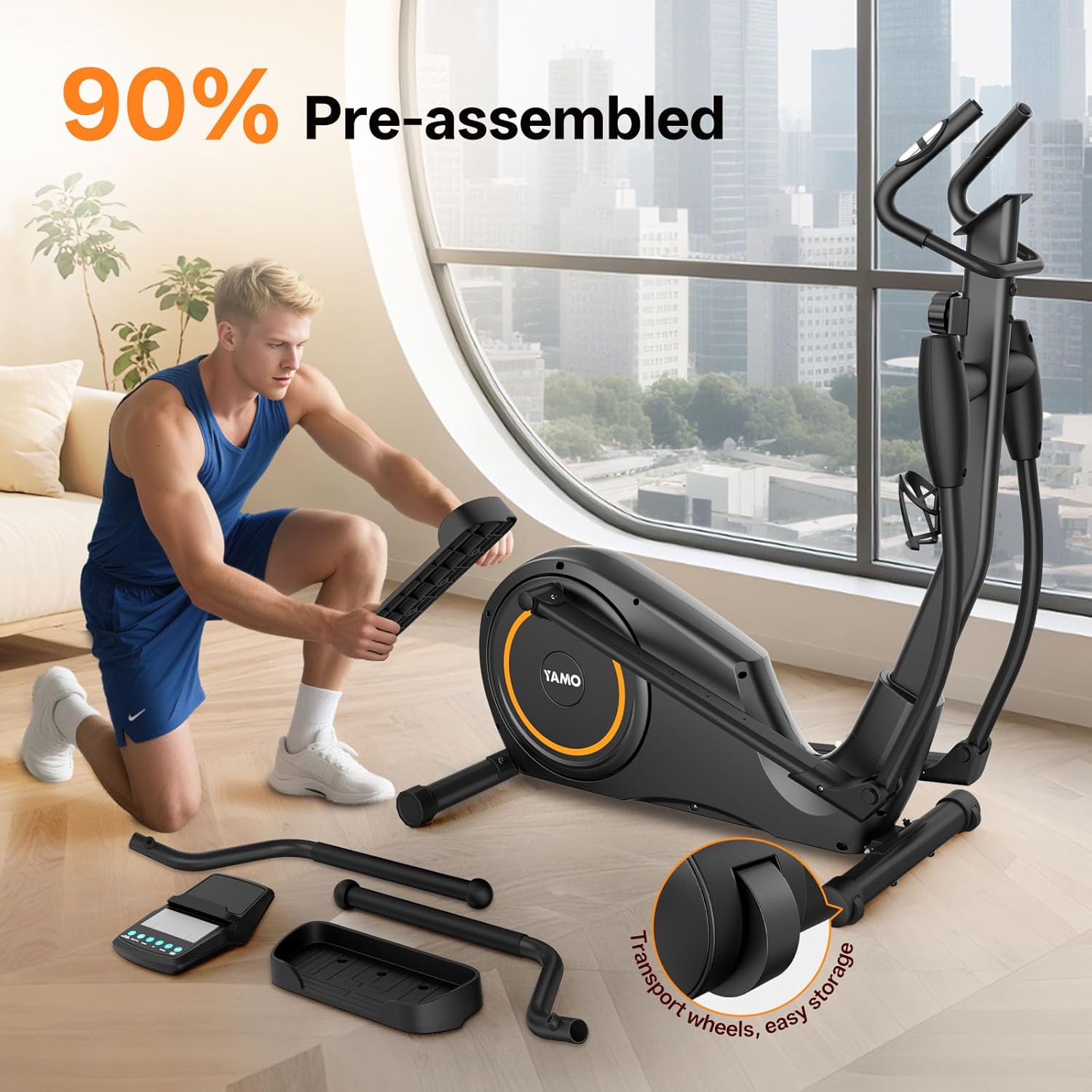 YAMO Folding Elliptical Exercise Machine, Elliptical Machine for Home with Hyper-Quiet Magnetic Driving System, Elliptical Trainer with 16.2in-20in Stride 8 Resistance Levels 450LBS Loading Capacity - Image 9
